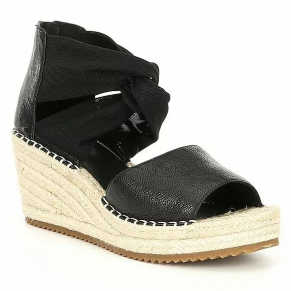Eileen Fisher Wiley Black Wedge Espadrille Sandals - Picture 3 of 4